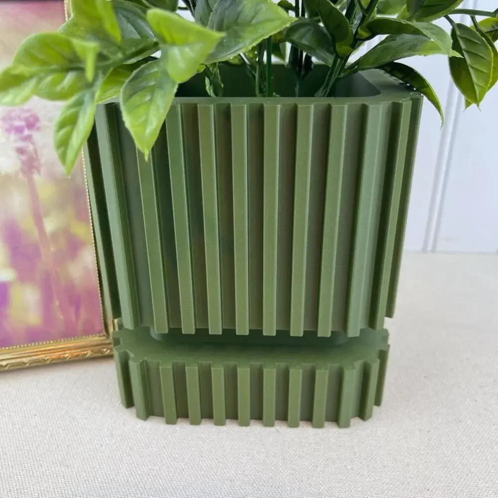 Modern Geometric Planter Striped Planter Pot with Drainage, Indoor Flower Pot